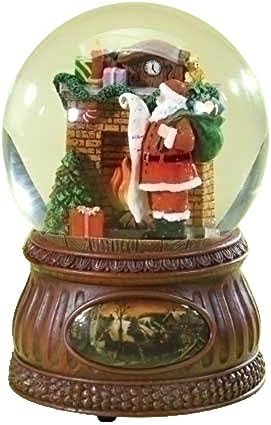 Glitterdomes 120mm Musical Glitter Dome with Detailed Base, Features Santa Claus with Bag of Toys Standing by a Fireplace, 6.75-Inch