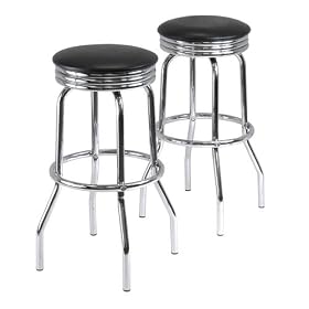 Winsome Wood Summit Swivel Bar Stools with Metal Legs, Black Faux Leather Seat, Set of 2 by Winsome Wood