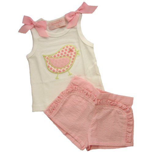 Mud Pie Baby Lil' Chick Cotton Tank and Seersucker Shorts Set, White/Pink, 0 - 6 Months
