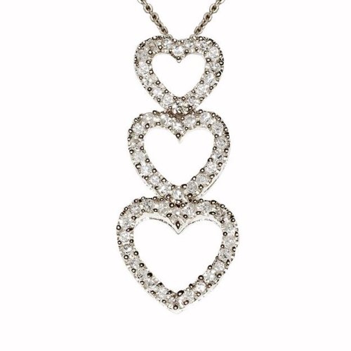 41bnJH769UL 14k Choice of White or Yellow Gold Triple Diamond Heart Necklace (1/4 cttw, I J color, I2 I3 Clarity)