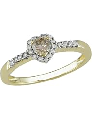 10k Yellow Gold White and Brown Diamond Heart Ring (0.33 Cttw, G-H Color, I2-I3 Clarity)