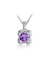 Honeystore Girls Zircon Natural Amethyst S925 Sterling Silver Necklace 1.4 ct