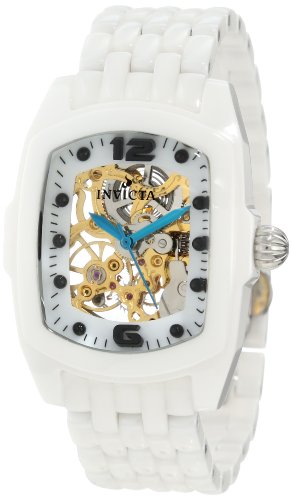 Invicta Women's 1127 Lupah Mechanical Gold Tone Skelton and Mother-Of-Pearl Dial White Ceramic Watch