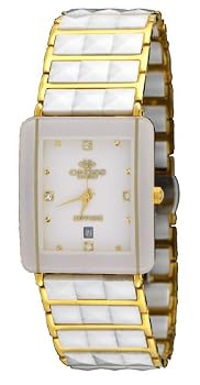Oniss #ON318-MG Men's Classic Gold Trim Rectangular White Ceramic Watch