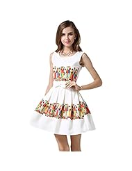 Polyester General Print Sleeveless Cocktail Knee Length Spring Summer  Dress