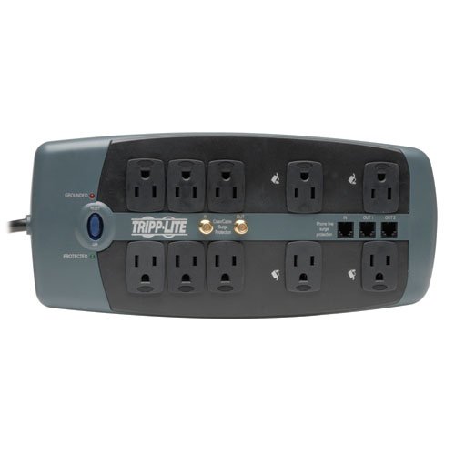 Tripp Lite TLP1008TELTV Surge Protector 120V 10 Outlet RJ11 Coax 8ft Cord 3345 Joule Tripp Lite TLP1008TELTV Surge Protector 120V 10 Outlet RJ11 Coax 8ft Cord 3345 Joule
