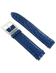 17mm Swatch Croco Grain Leather Padded Stitched Blue Watch Band Regular Jeremy