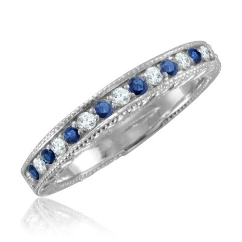 Sapphire Diamond Ring Platinum Wedding Band, Vintage Inspired (G, SI1, 0.35 cttw) Certificate of Authenticity