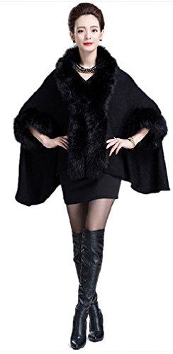 CgQgXn Womens Luxurious Faux Fox Fur Shawls Cape - Black OneSize