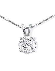 14K White Gold Round Diamond Solitaire Pendant