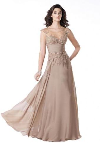 IBEAUTY DRESS Mother's Chiffon Lace Short Sleeve Evening Dress Champagne US 12