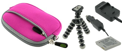 4n1 - Neoprene (Magenta) Sleeve Case KLIC-7006 AC DC Charger Battery Tripod for Kodak EasyShare M580 14MP Digital Camera Pink