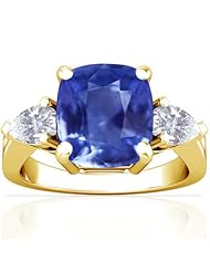 18K Yellow Gold Cushion Cut Blue Sapphire Three Stone Ring