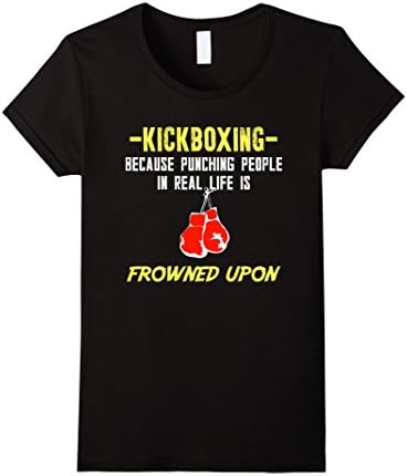 Women's Kickboxing T Shirt.Frowned Upon Kickboxing T Shirt Large Black
