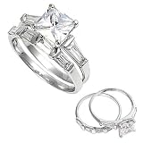 Sterling Silver Wedding Ring Sets with Clear CZ - Sizes: 5-9