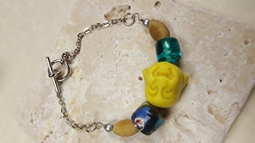 Whimsical Smiling Buddha Reconstituted Stone Bracelet With Unique Beads - Toggle Clasp - Fun Om Sunshine Daydream Namaste OOAK Handmade Item