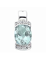 14K White Gold Oval Cut Aquamarine Pendant -- LIFETIME WARRANTY
