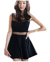 Cotton Sheer Backless Mesh Above the Knee Skater Dress/Club Dress/Party Dress/Mini Dress 