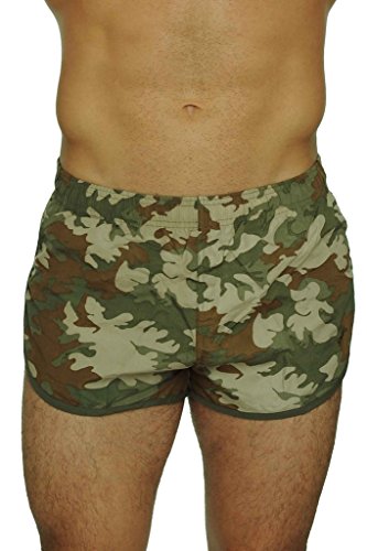 Men's Camo Basic Running Shorts Swimwear Trunks By UZZI: OLIVE (Large)