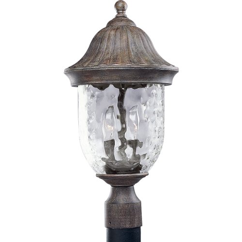 Progress Lighting P5429-87 2-Light Post Lantern with Optic Hammered Clear Glass to Complement The New Fieldstone Finish, Fieldstone