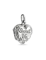 Valentines Day Gifts Bling Jewelry 925 Flower Sweet 16 Heart Locket Pendant