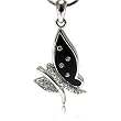 Crystal Onyx Butterfly Pendant Necklace Fashion Jewelry