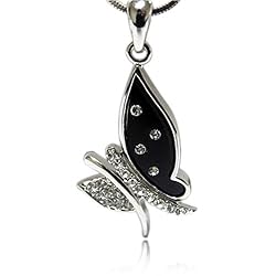 Crystal Onyx Butterfly Pendant Necklace Fashion Jewelry