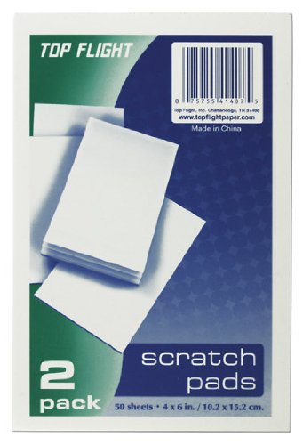 Top Flight Scratch Pads, 4 x 6 Inches, White, 50 Sheets per Pad, 2 Pads per Pack (4650116)