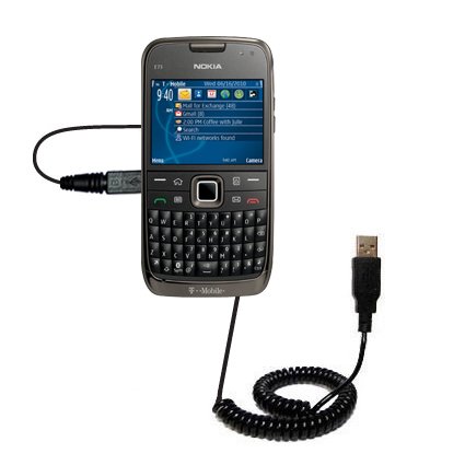 Coiled USB Cable for the Nokia E73 with Power Hot Sync and Charge capabilities - uses Gomadic TipExchange Technology