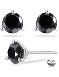 1.10 Cts of 4.00-4.50 mm AA Round Black Diamond Stud Earrings in 14K White Gold