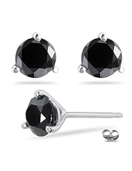 2.49 Cts AA Round Black Diamond Stud Earrings Martini Setting in Platinum {DIAMOND APPRAISAL INCLUDED}