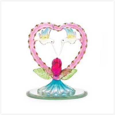 SPUN GLASS HEART WITH HUMMINGBIRDS
