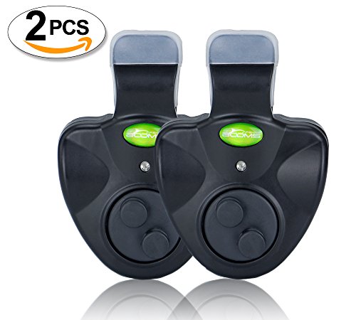 Booms Fishing E1 Fish Finder Bite Alarm Electronic Buzzer On Fishing Rod with Loud Siren Daytime Night , LED Sound Alert, 1st generation 2 PCS
