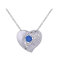 Rhodium Plated Sterling Silver Blue Topaz and Diamond Accent Heart Pendant 18"