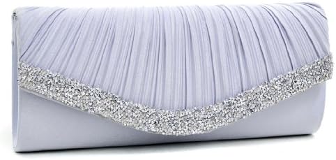 Dasein Pleated Crystal Trim Evening Clutch - Silver