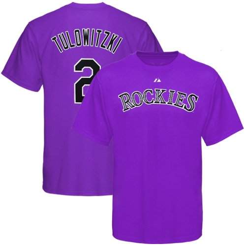Majestic Colorado Rockies #2 Troy Tulowitzki Purple Player T-shirt (Large)
