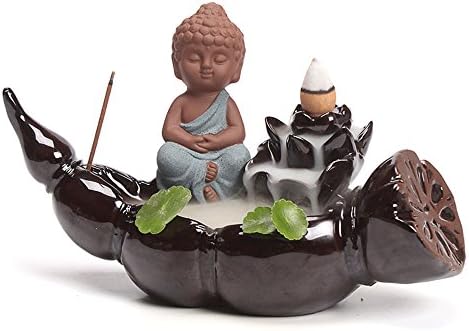 Ceramic Backflow Incense Burner &amp; Incense Holder Collectible,Antique Buddha Style Handmade Aroma Scent Censer