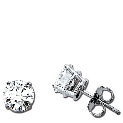 Beautiful! 14k White-gold Pair 07.50MM=(3Ct TW) Round Moissanite Stud Earrings