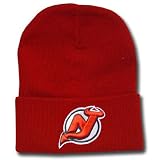 NHL BEANIE KNIT HAT CAP NEW JERSEY DEVILS CUFF RED LNH
