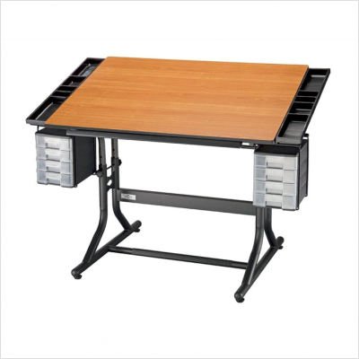CraftMaster II Deluxe Drafting Table Cherry Woodgrain Top/Black Base