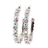 Aurora Borealis Large 2" Single Line Hoop Earrings Fashion Jewelry