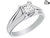 Engagement Ring: 18K Pure White Gold 1 Carat (ctw) Diamond Princess Cut Solitaire