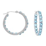 14k White Gold Blue Topaz Hoops