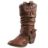 Refresh Women Wild-02 Western Style Cowboy Boots,Tan,8.5