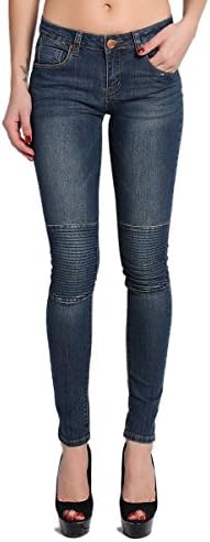 TheMogan Women's Moto Seamed Knee Low Rise Skinny Jeans - Dark - 5
