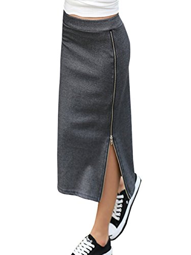 【 UN ANANAS 】 サイド ジッパー ロング スカート 韓国 スタイル レディース ブラック グレー チャコール 全３色