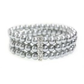 Pearl Grey Triple Strand Fashion Beaded Pearl Bracelet with Swarovski Crystals