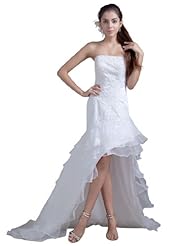 Sexy A-line Organza/Satin High-Low-Hem  Tiered Lace  Dress with a Brush/Sweep Train  With Ruffles