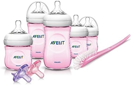 Pink Feeding Bottles Starter Set Natural Infant Baby Girl BPA Free Nipples Scrub