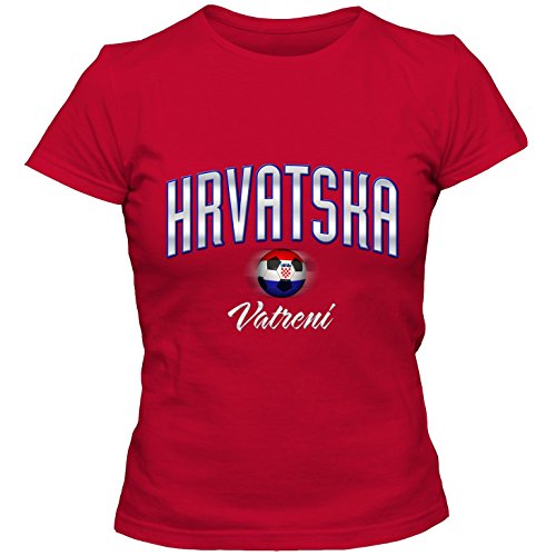 Damen Fußball T-Shirt Hrvatska Kroatien Croatia Football EM Trikot DTG, Farbe:rot;Größe:M